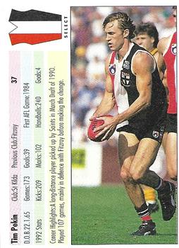 1993 Select AFL #37 Tim Pekin Back